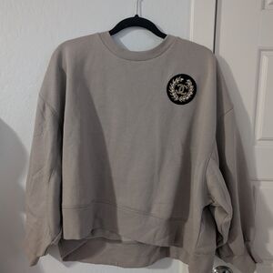 Beige Crewneck Sweatshirt with Embroidered Patch